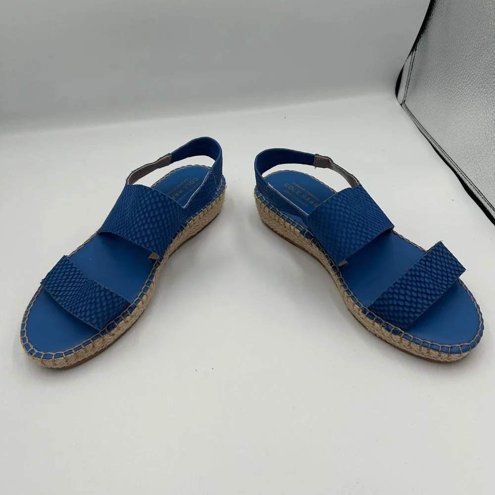 Cole‎ Haan Cloudfeel Espadrille Sandals Womens 8 Blue Snakeskin Textured W24393
